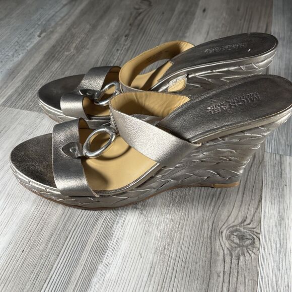 Michael Kors Marin Slide MC Gold Bronze 3.5” Wedge Sandal Silver Ring US 9 - Picture 1 of 16